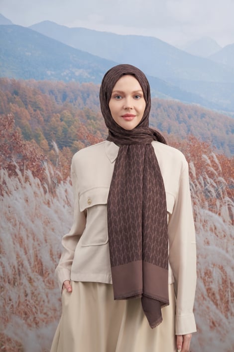 COTTON MONOGRAM ŞAL - ACI KAHVE