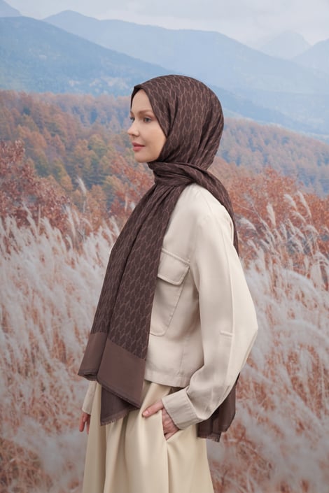 COTTON MONOGRAM ŞAL - ACI KAHVE