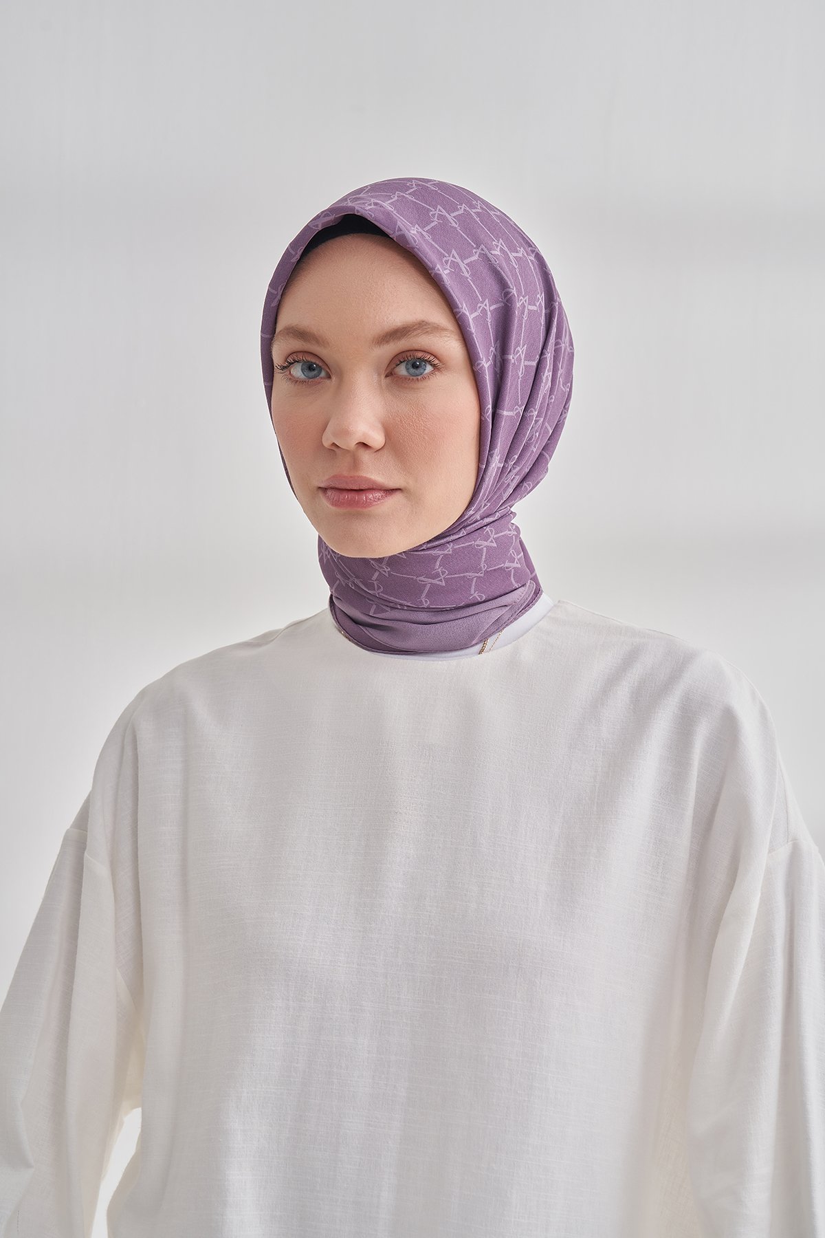 COTTON MONOGRAM ZİNCİR DESEN EŞARP - LEYLAK