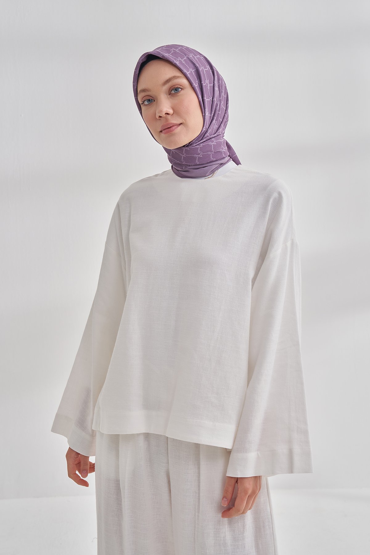 COTTON MONOGRAM ZİNCİR DESEN EŞARP - LEYLAK