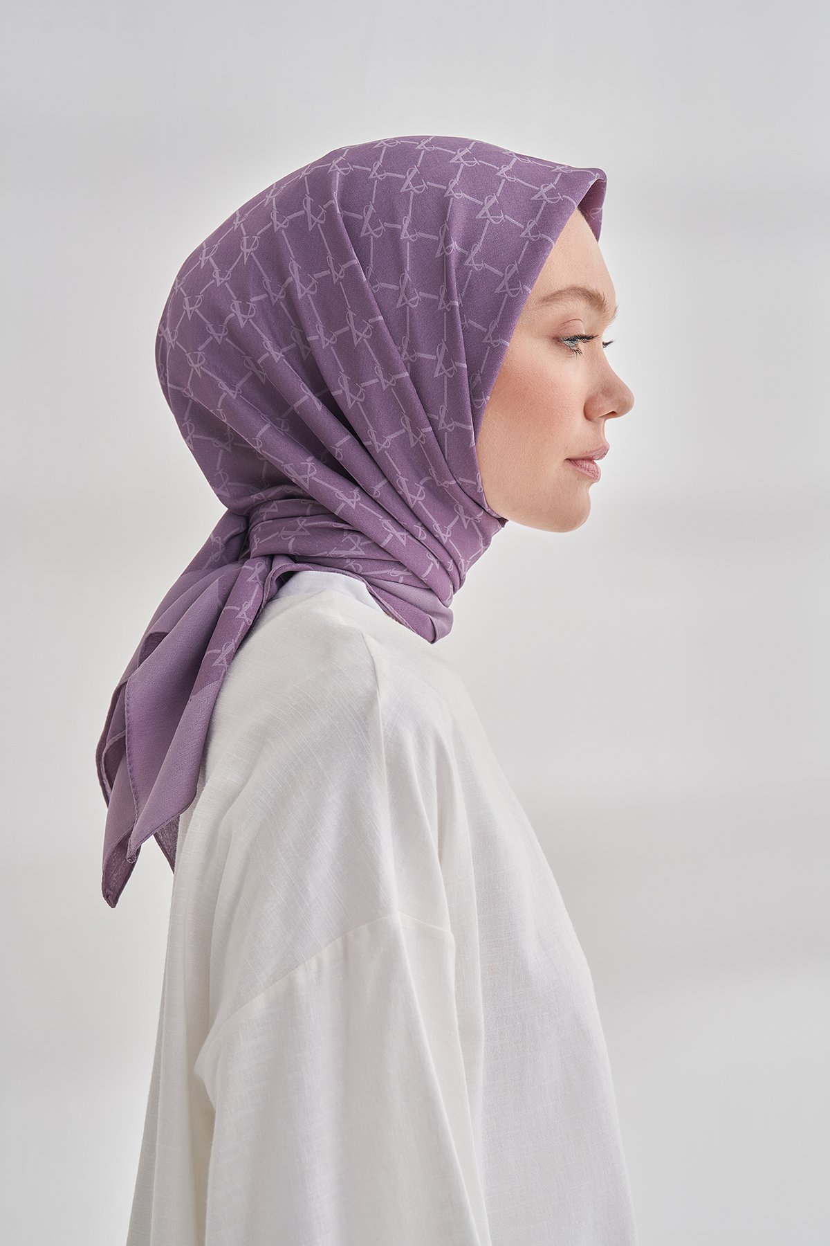 COTTON MONOGRAM ZİNCİR DESEN EŞARP - LEYLAK