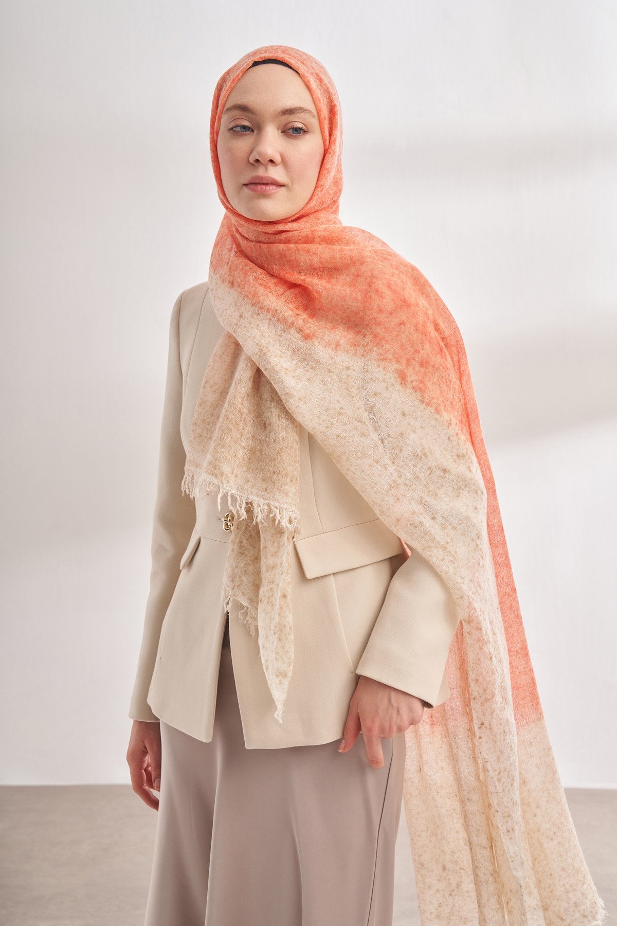 DEGRADE DESEN YÜNLÜ ŞAL - ORANGE - BEJ