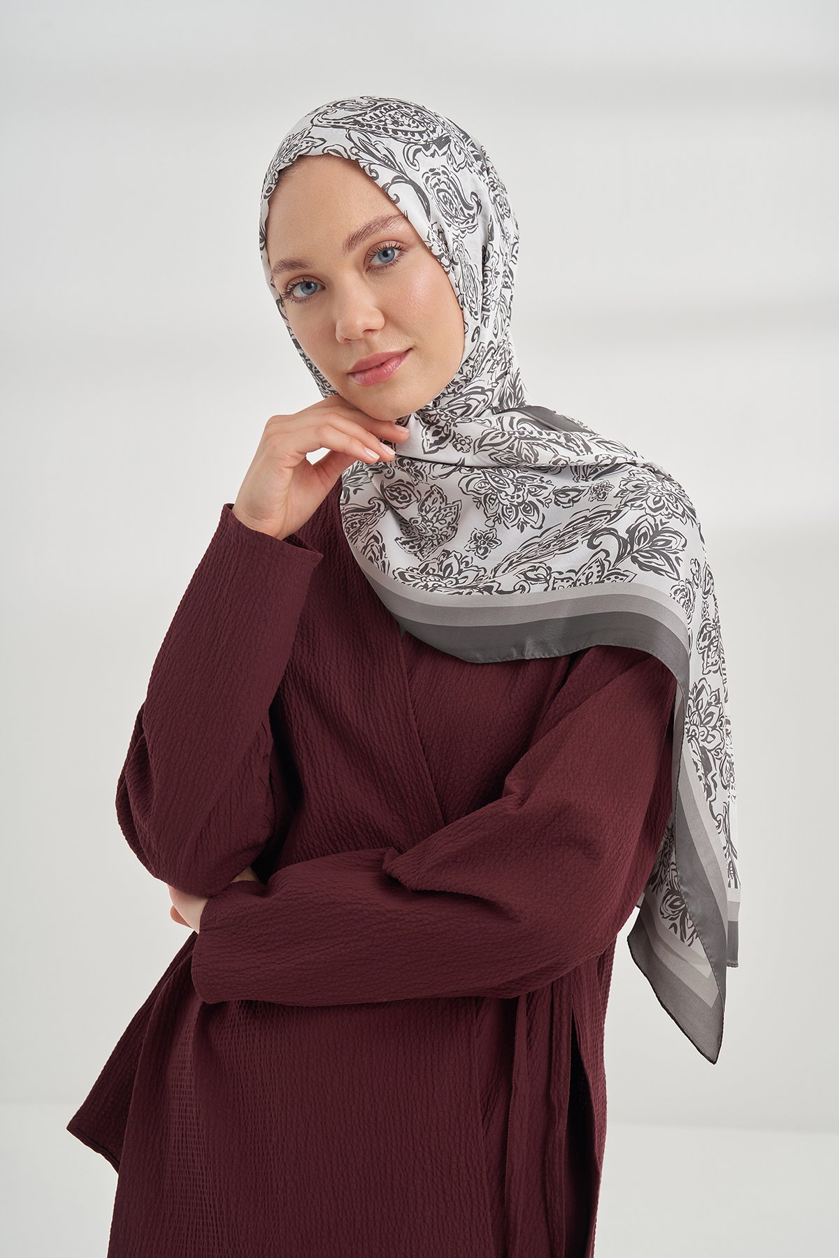 ETHNIC VUAL PAISLEY DESEN ŞAL - KOYU GRİ