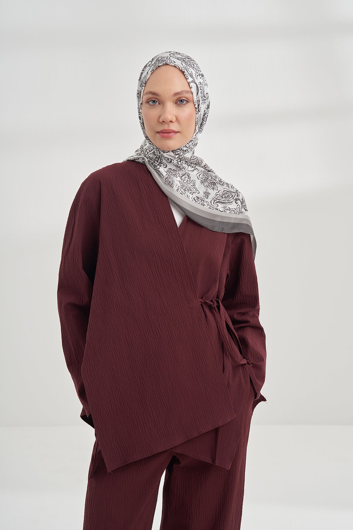 ETHNIC VUAL PAISLEY DESEN ŞAL - KOYU GRİ