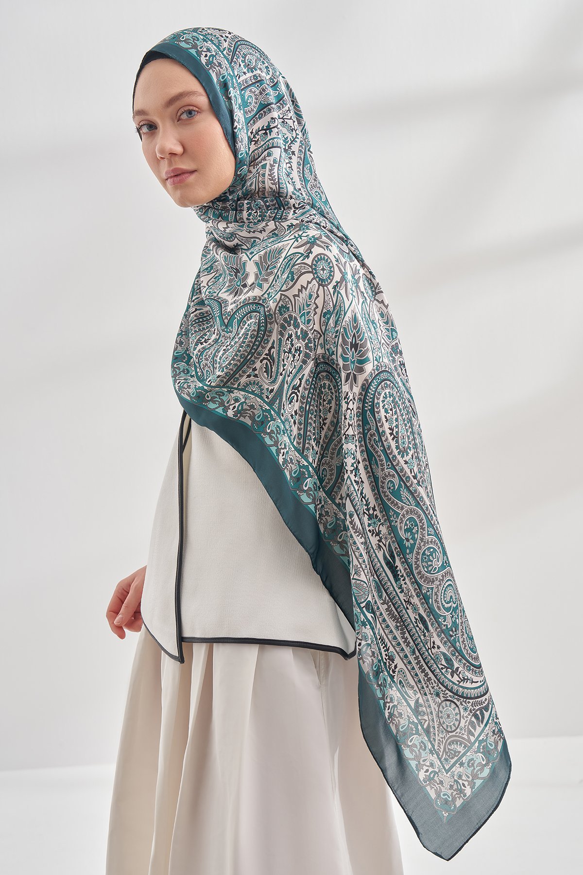 ETRO VUAL PASHMINA DESEN ŞAL - PETROL YEŞİLİ