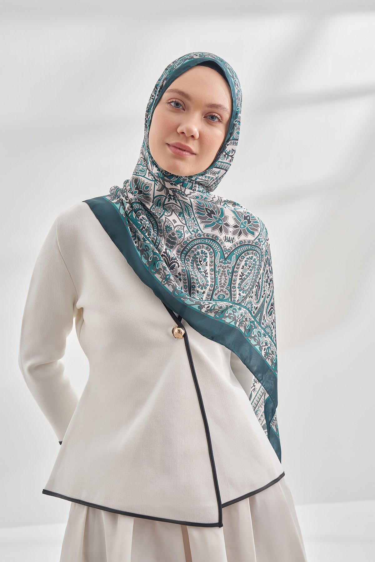 ETRO VUAL PASHMINA DESEN ŞAL - PETROL YEŞİLİ