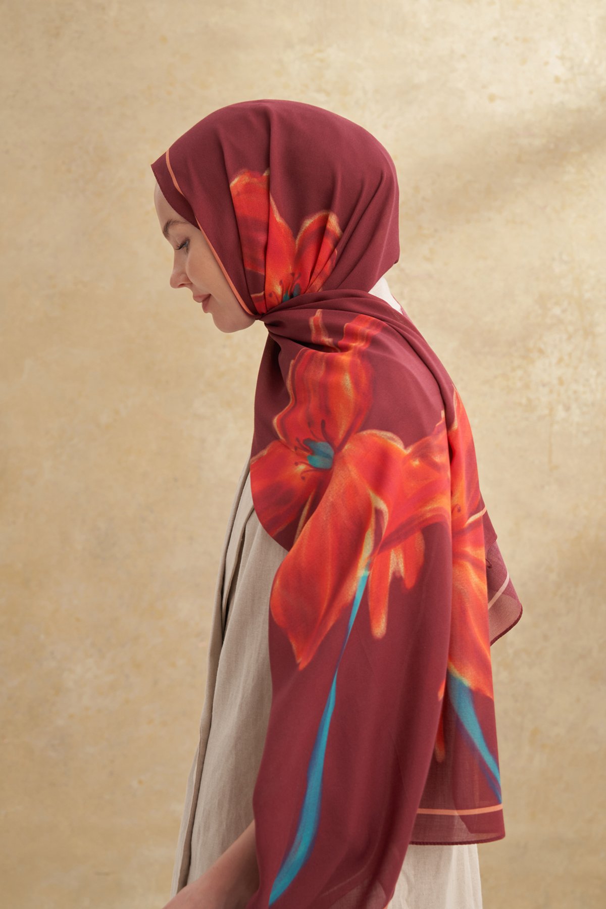 İPEK MODAL VELVET BLOOM DESEN ŞAL - BURGUNDY