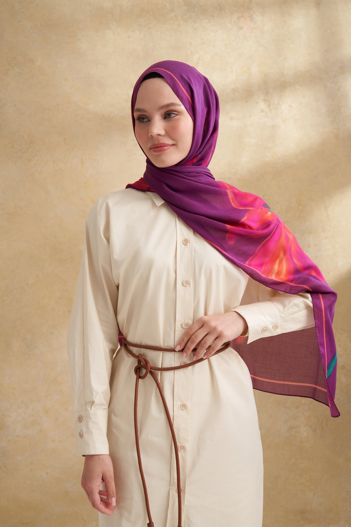 İPEK MODAL VELVET BLOOM DESEN ŞAL - MÜRDÜM