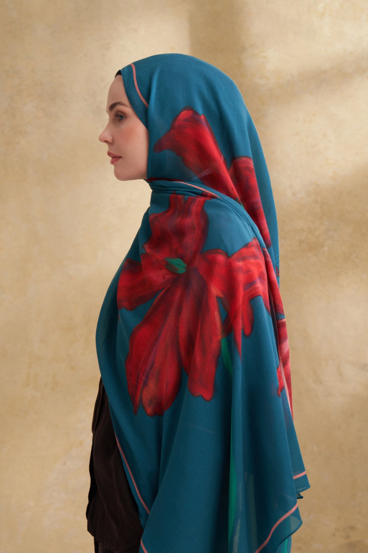 İPEK MODAL VELVET BLOOM DESEN ŞAL - PETROL MAVİSİ