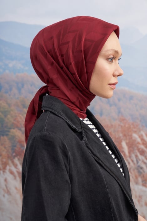 İTALYAN JAKAR ZİGZAG DESEN EŞARP - BORDO