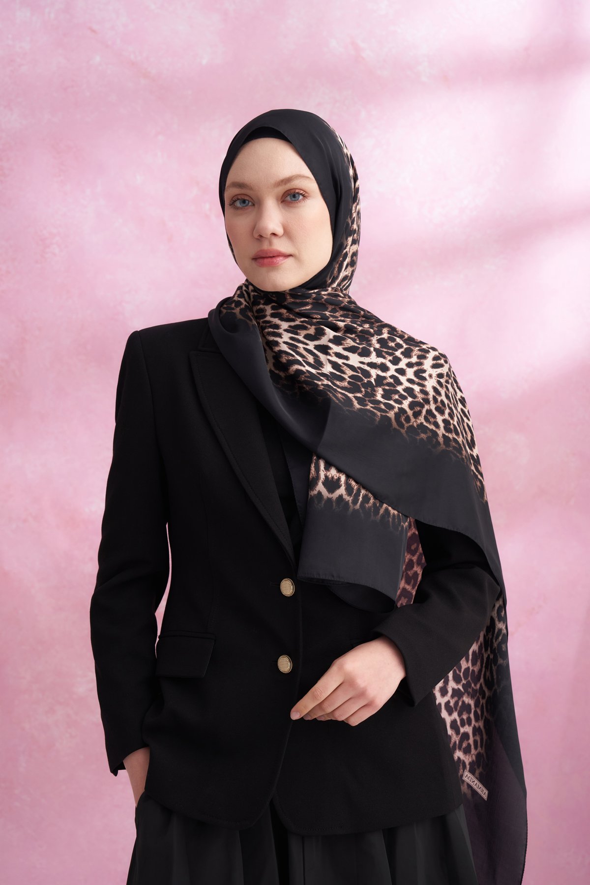 LEOPAR VUAL DEGRADE DESEN ŞAL - SİYAH - VİZON