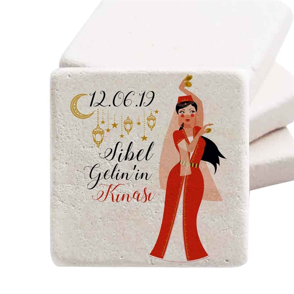 İsim Baskılı Doğal Taş Magnet Gelin Çiçeği