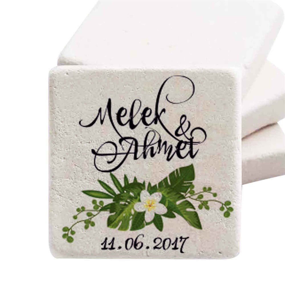 Taş Magnet Nikah Şekeri Nişan Hediyelik Beyaz Çiçek