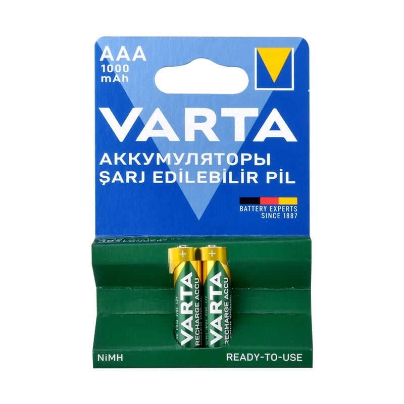 Varta 5703301412 Yüksek Performans 1000 mAh Şarjlı AAA Size İnce Kalem Pil 2'Li