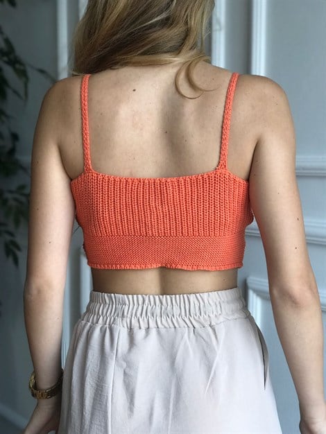 Bağcıklı Crop Triko Büstiyer 3146 Turuncu