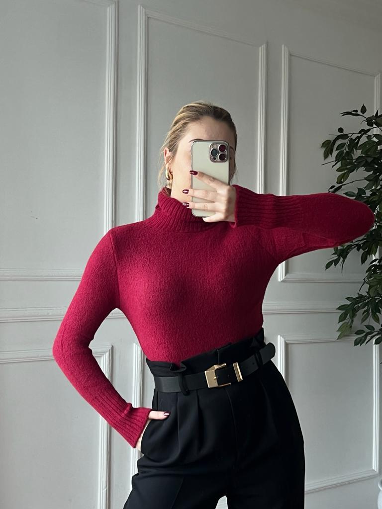Balıkçı Yaka Yumoş Kazak 70175 Bordo