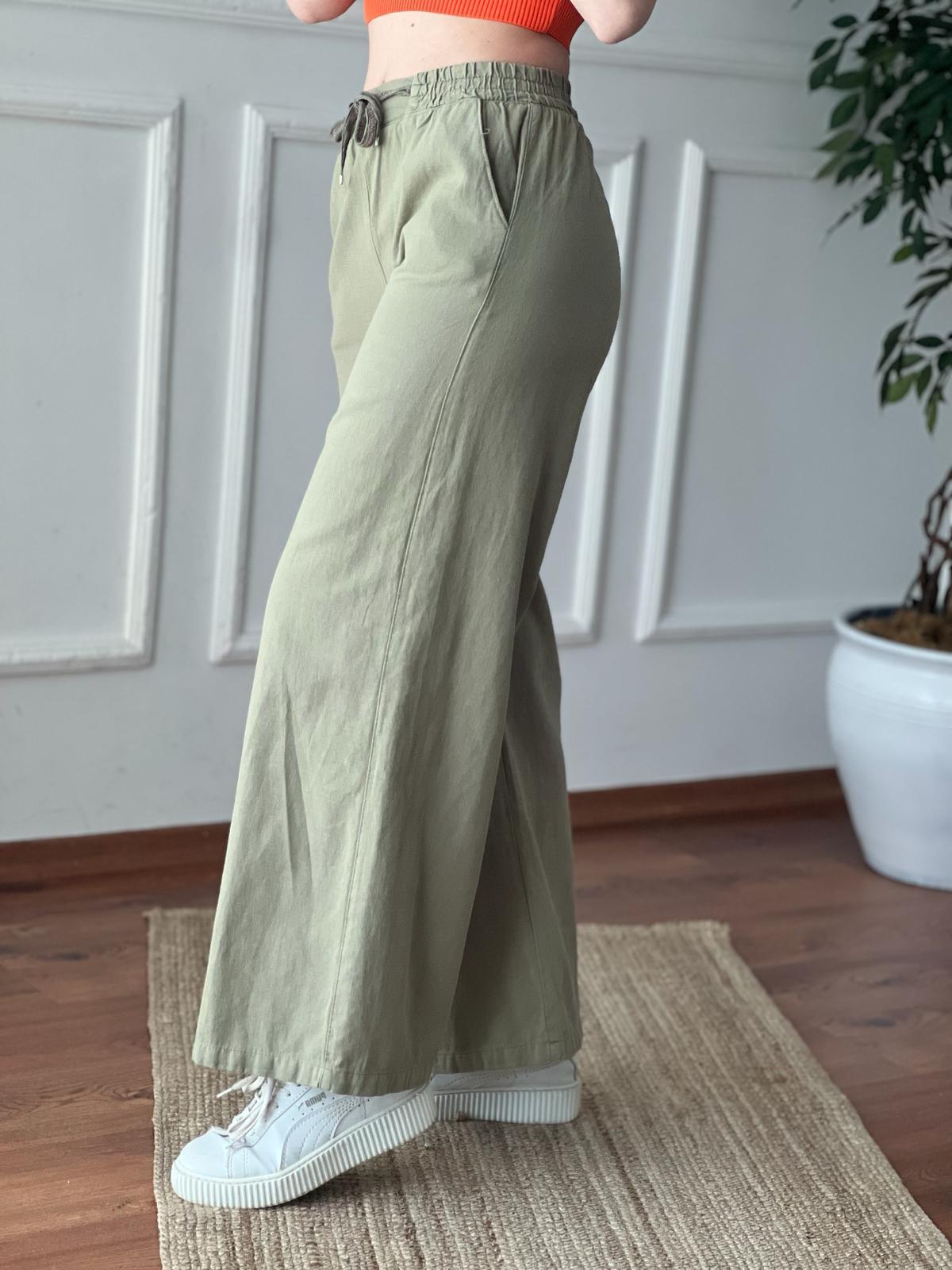 Beli Lastikli Palazzo Pantolon 5219 Haki