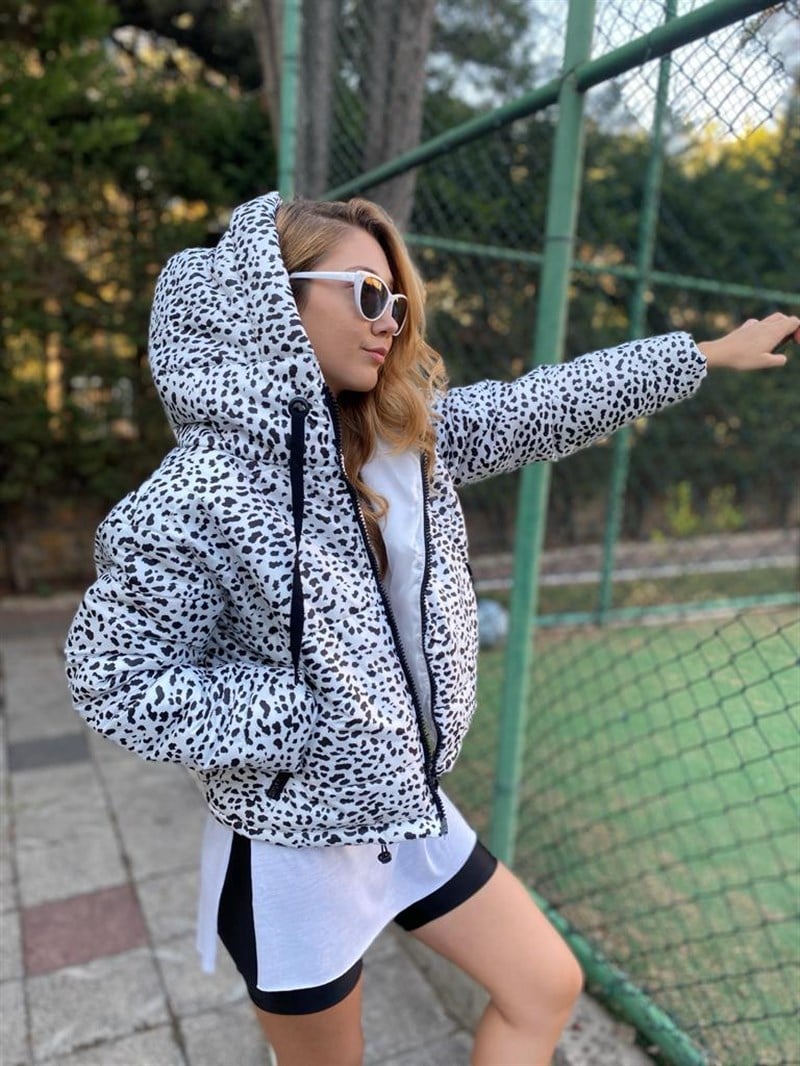 Benekli Şişme Mont 59035 Beyaz