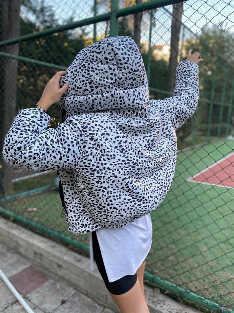 Benekli Şişme Mont 59035 Beyaz