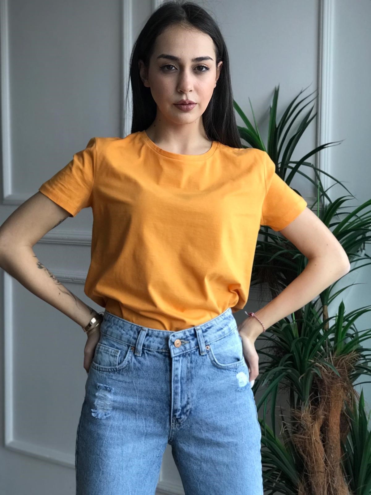 Bisiklet Yaka Basic Tshirt 3471 Turuncu
