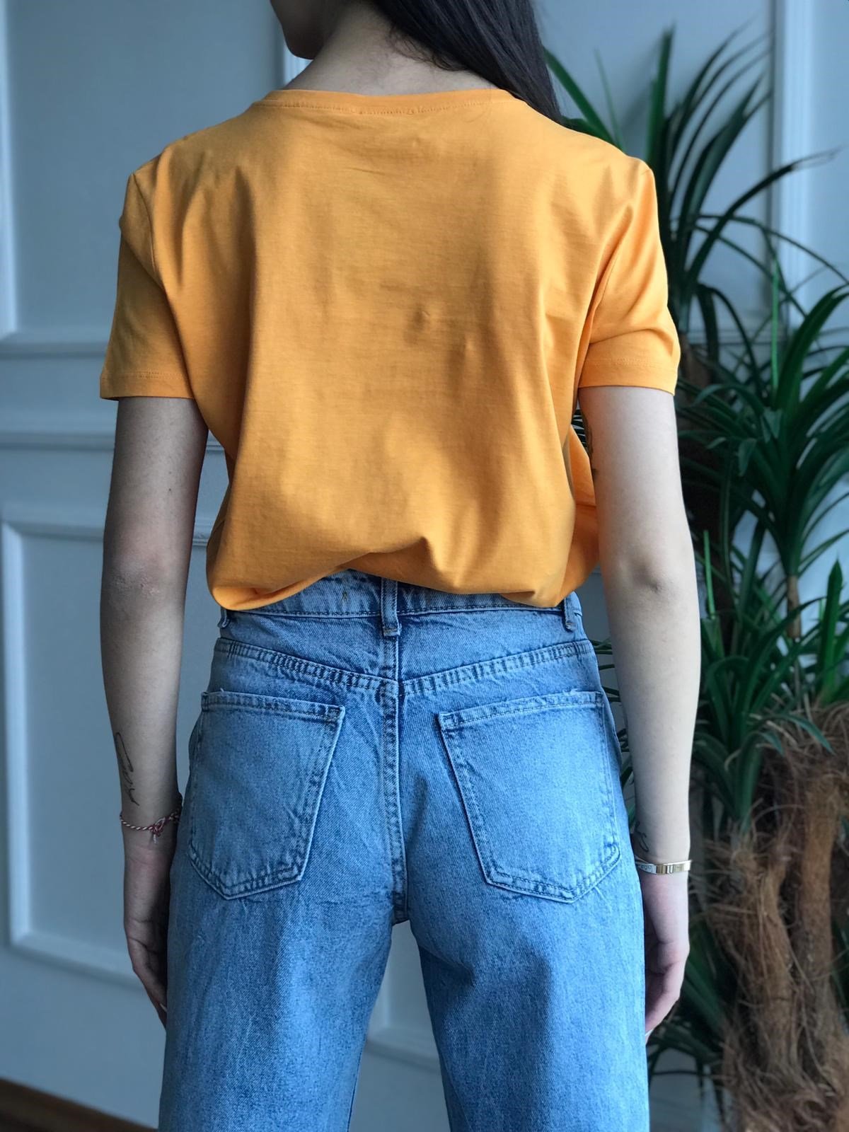Bisiklet Yaka Basic Tshirt 3471 Turuncu
