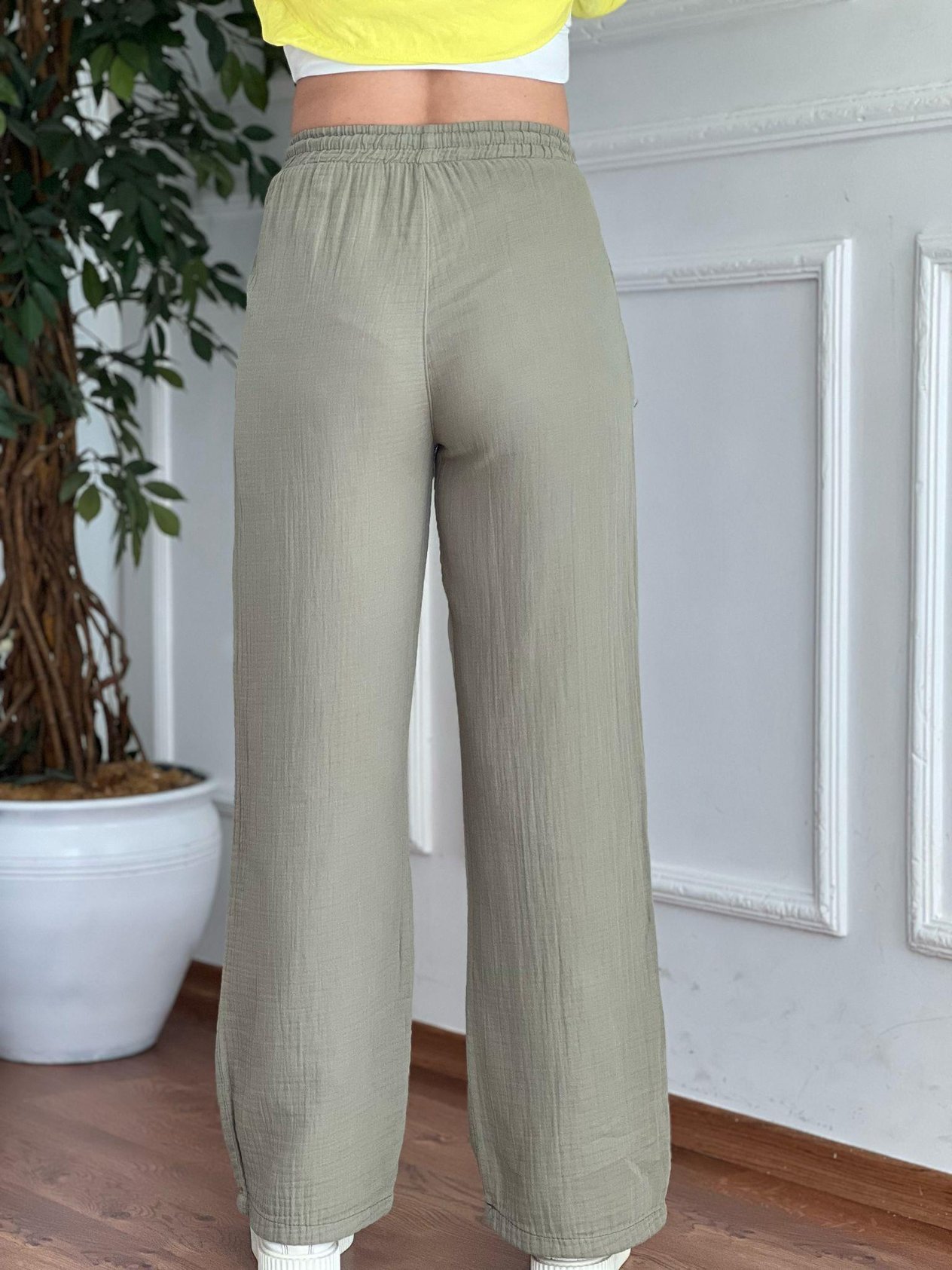 Bol Paça Müslin Kumaş Pantolon 5376-6633 Haki