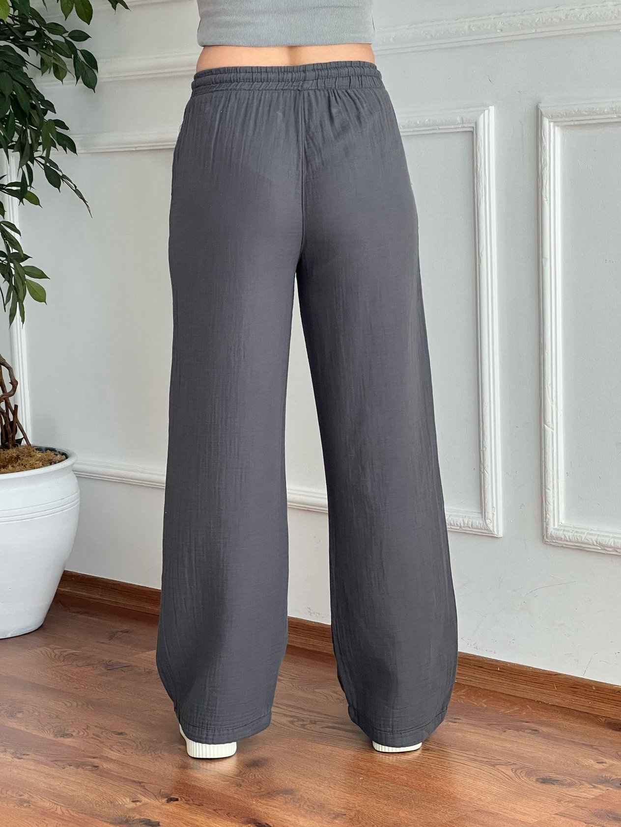 Bol Paça Müslin Kumaş Pantolon 5376-6633 Antrasit