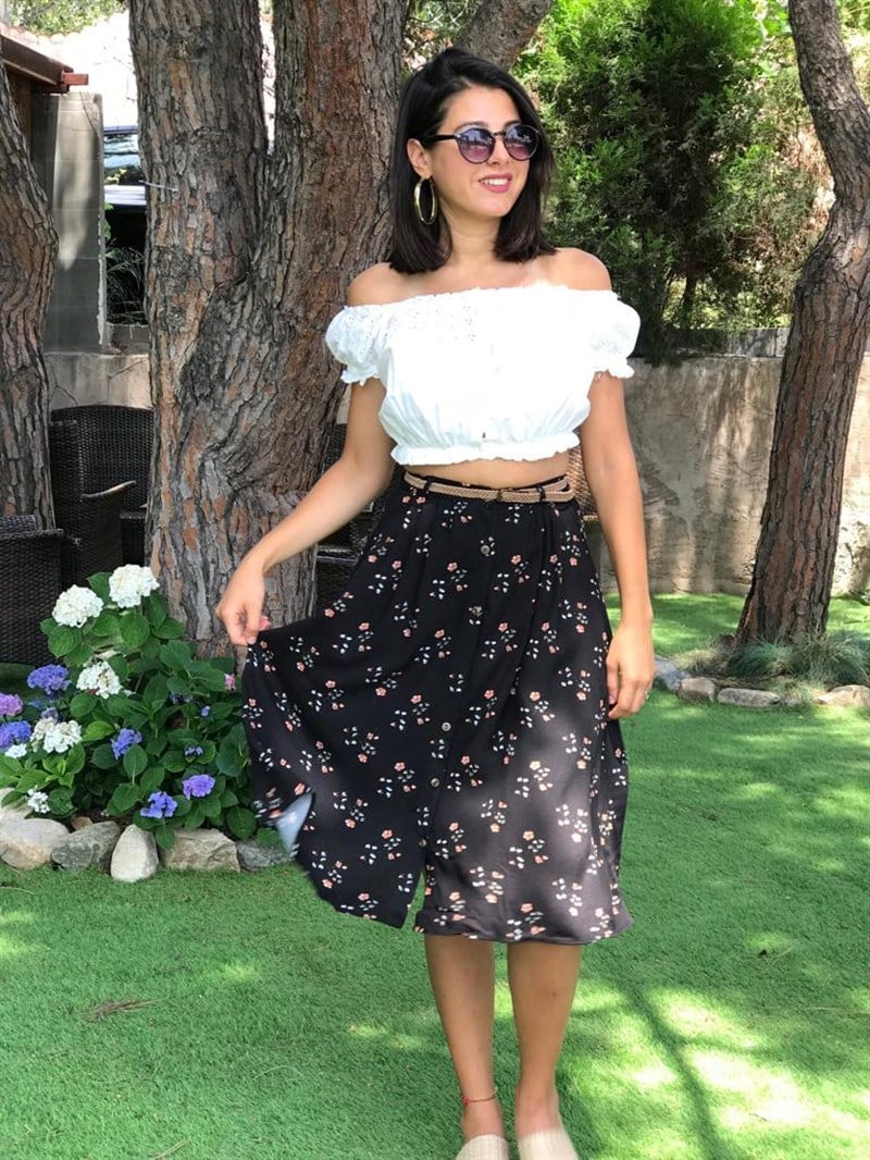 Çiçekli Etek 9073 Siyah