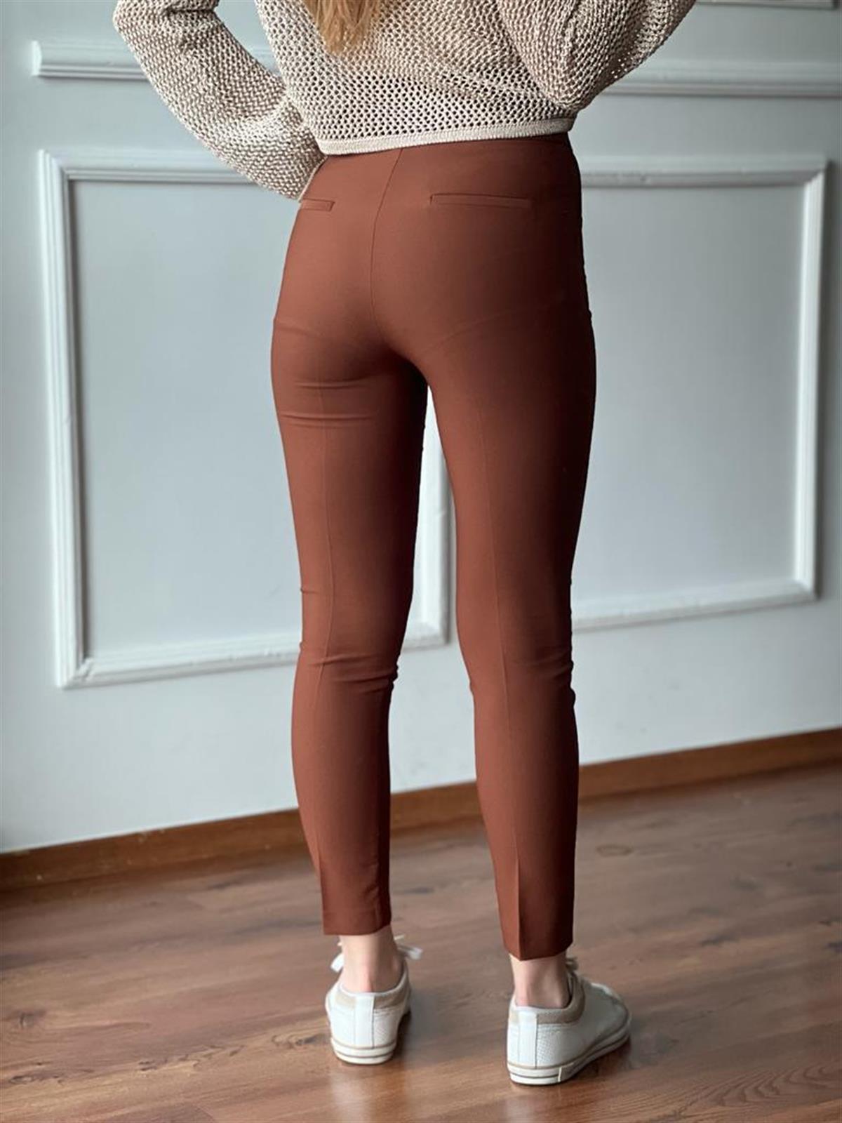 Dar Paça Yüksek Kemer Pantolon 3541 Kahverengi