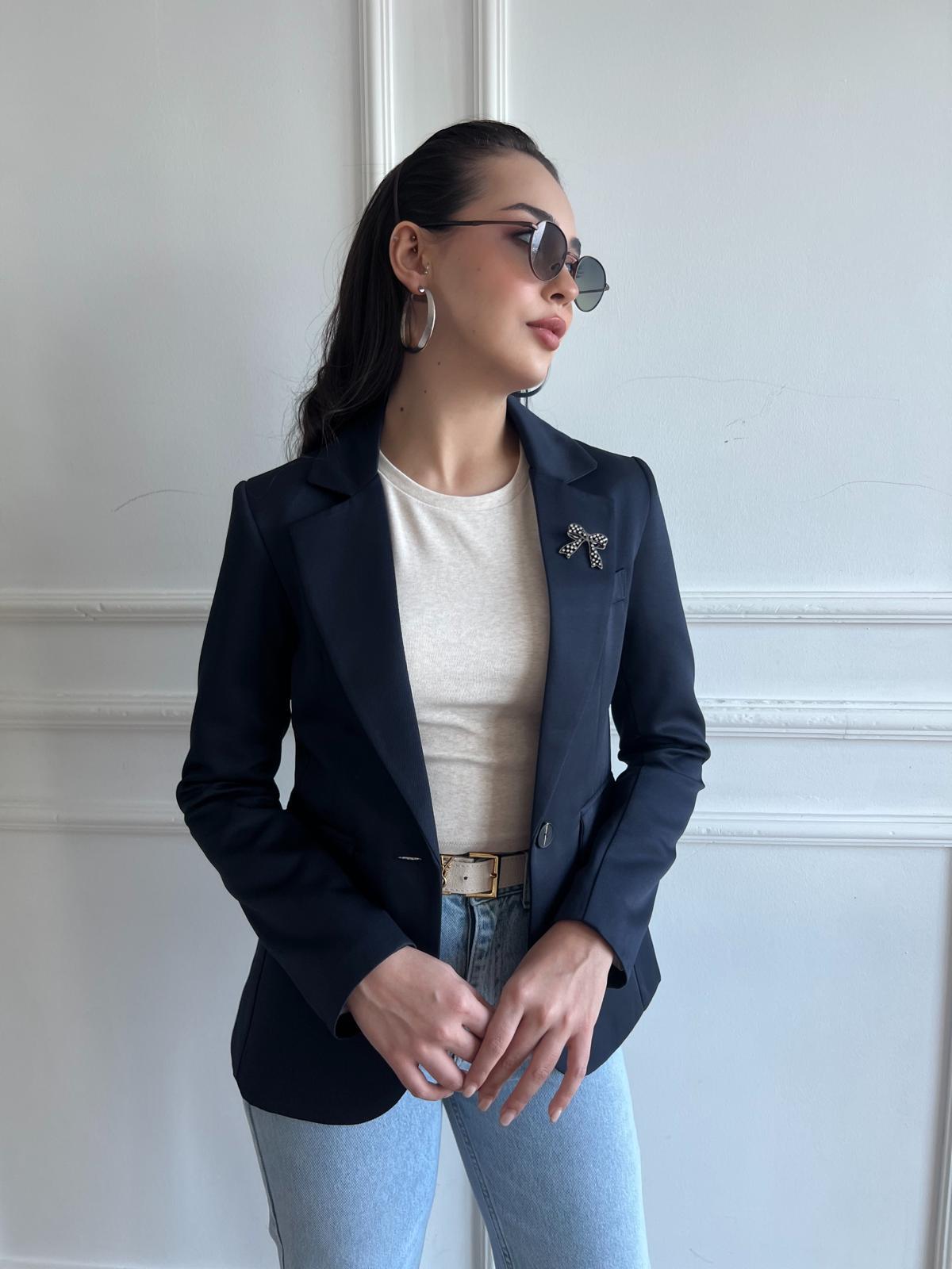 Dokuma Broş Detaylı Blazer Ceket 2517079 Lacivert
