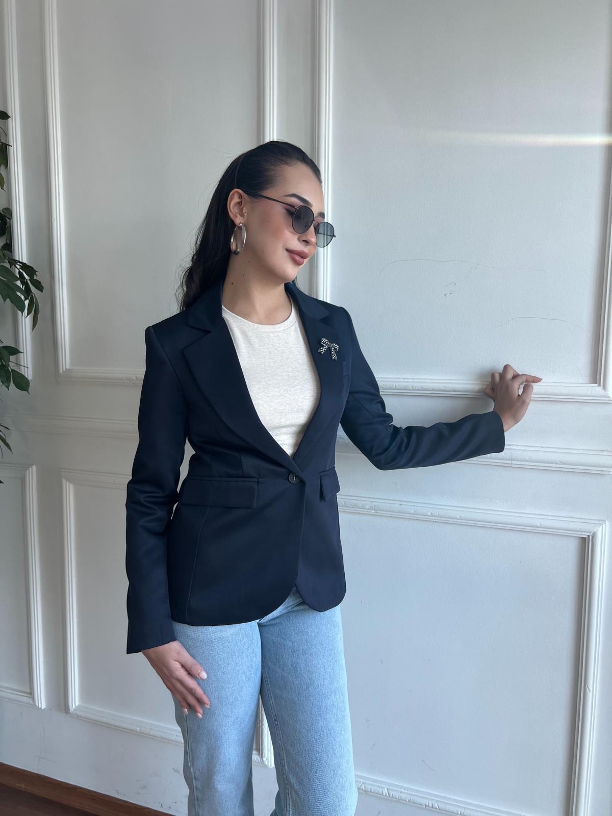 Dokuma Broş Detaylı Blazer Ceket 2517079 Lacivert