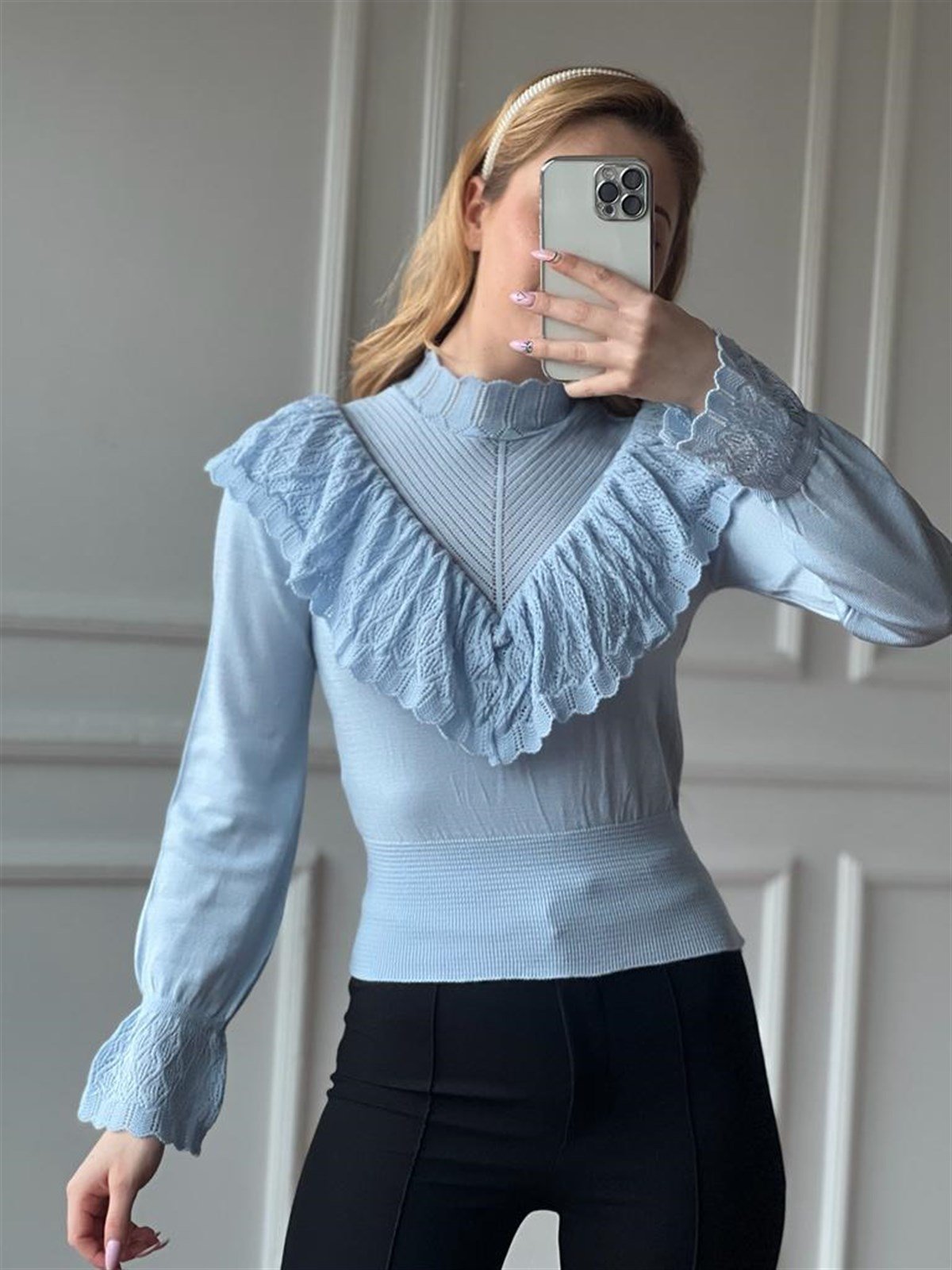 Fırfırlı Triko Kazak 2841 Bebe Mavisi