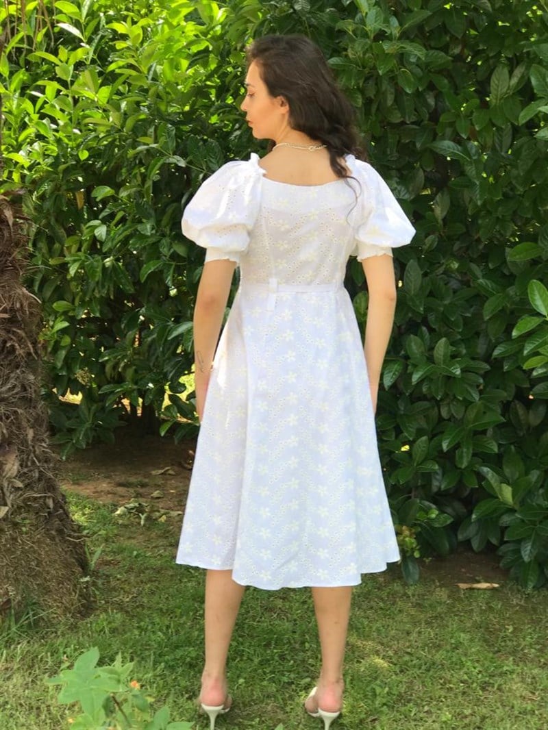 Fistolu Karpuz Kol Elbise 21559 Beyaz