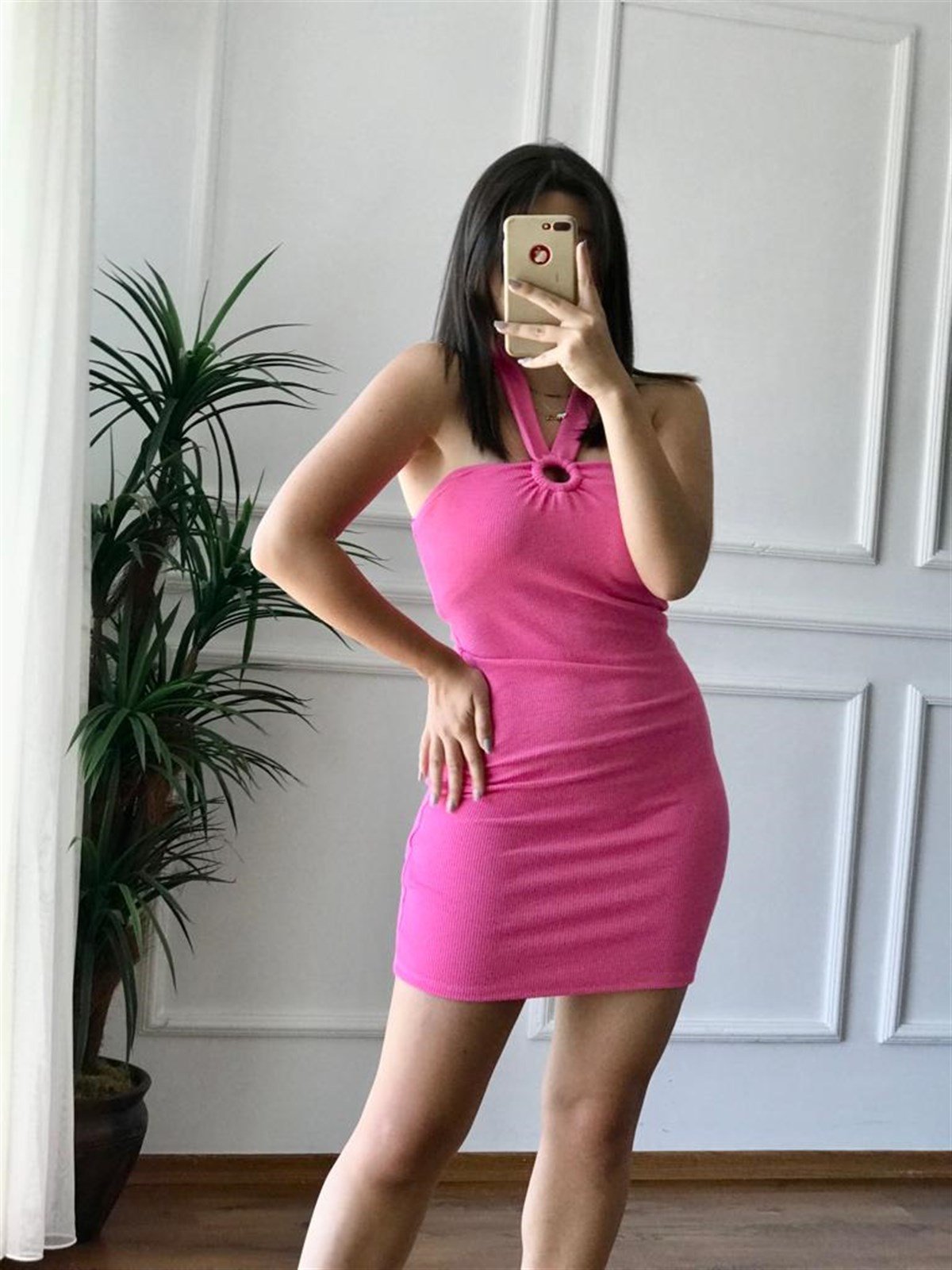 Halka Detaylı Elbise 90393 Pembe