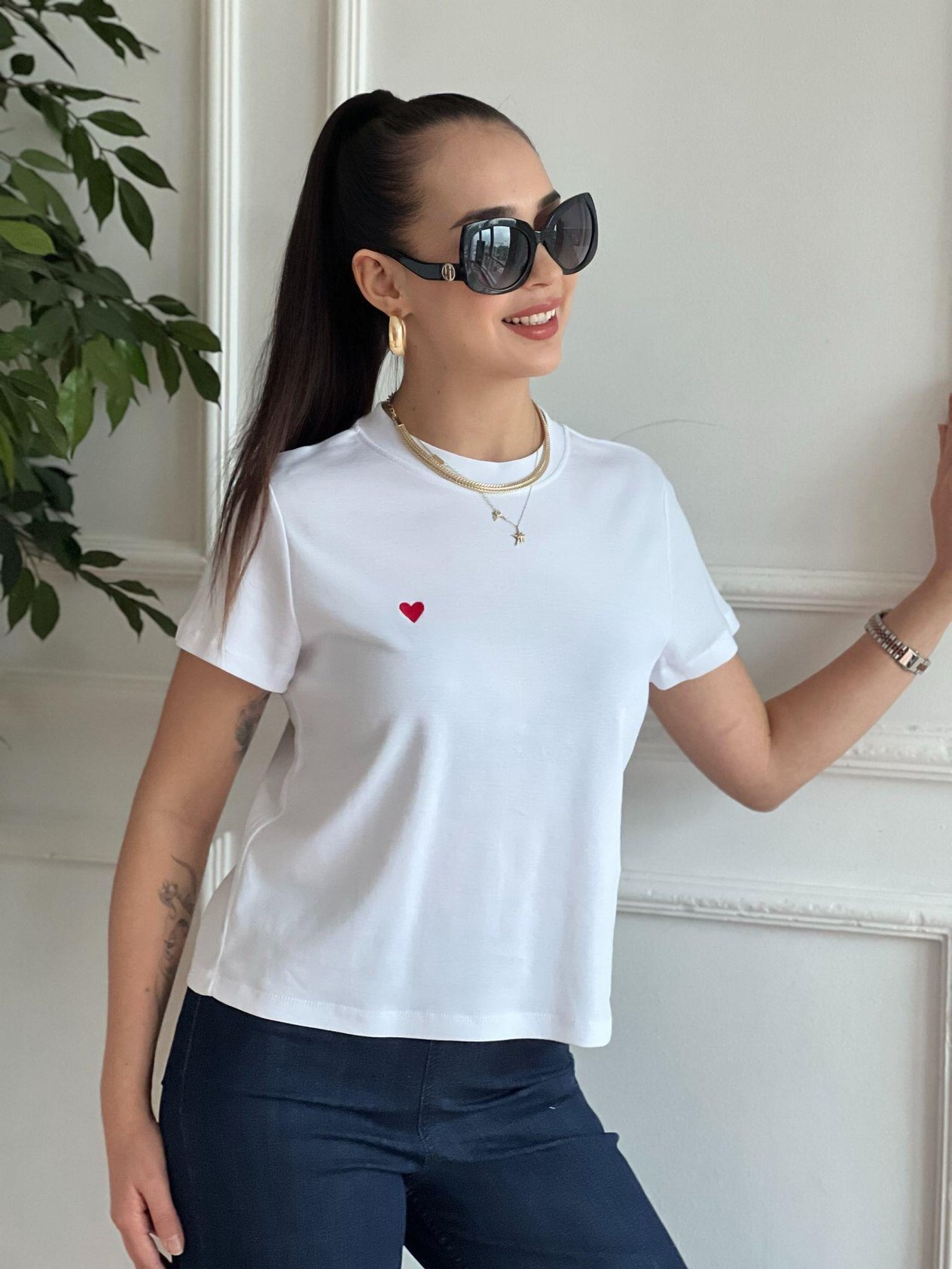 Kalp İşlemeli Tshirt 30584 Beyaz