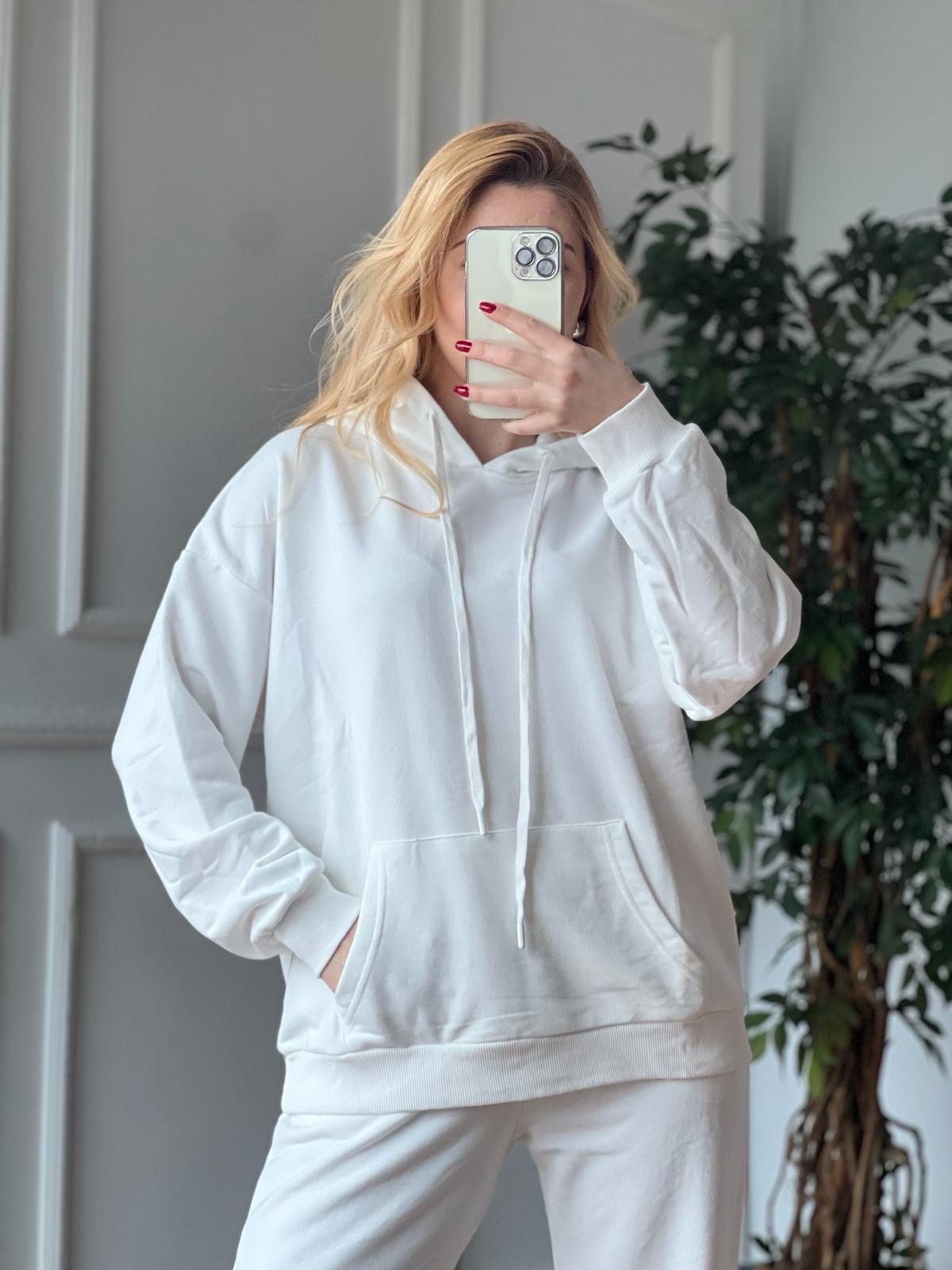 Kapşon Detaylı Sweatshirt 17723 Beyaz