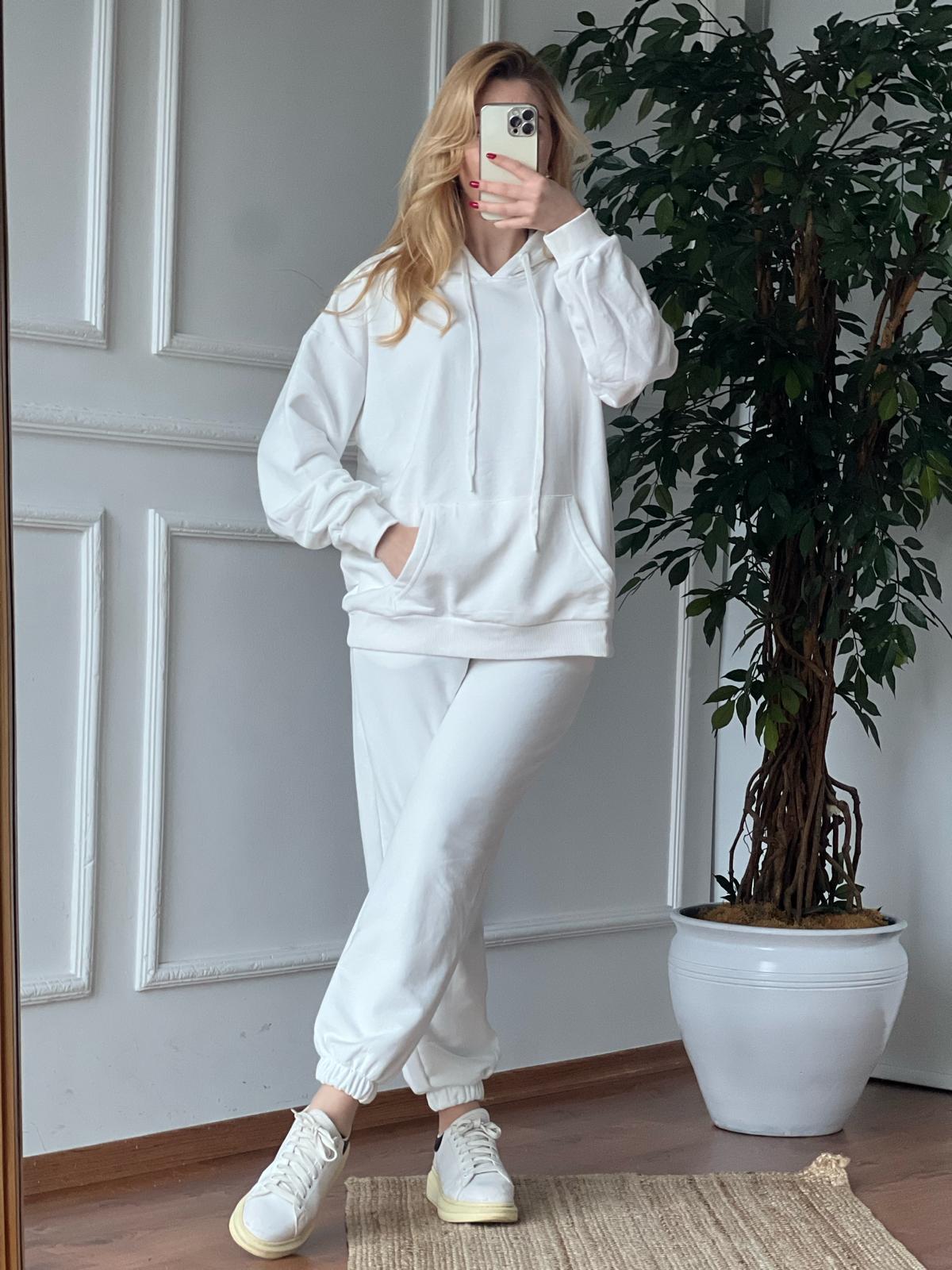 Kapşon Detaylı Sweatshirt 17723 Beyaz
