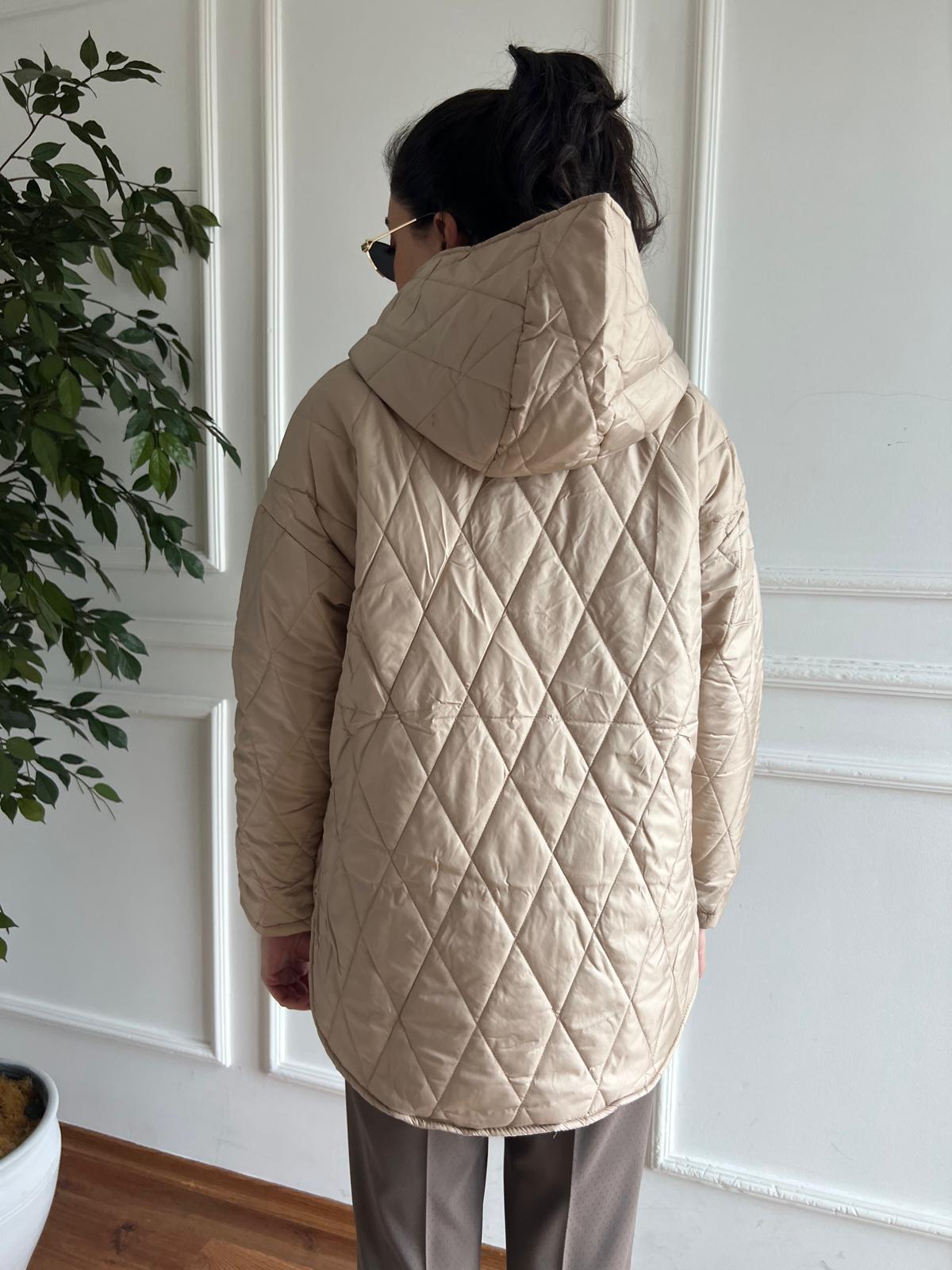 Kapşonlu Kapitone Mont 5182 Bej