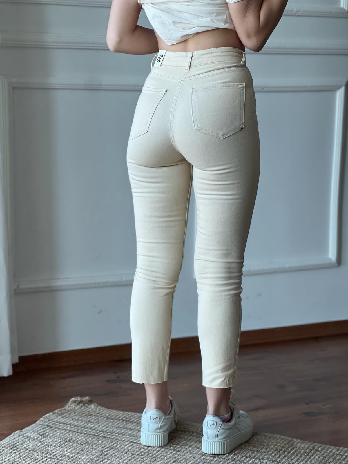Kesik Paça Mom Jean 0520 Açık Bej