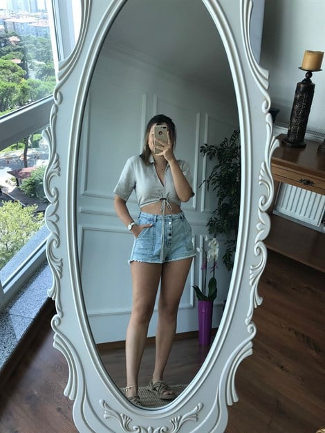 Keten Crop Bluz 5879 Bej