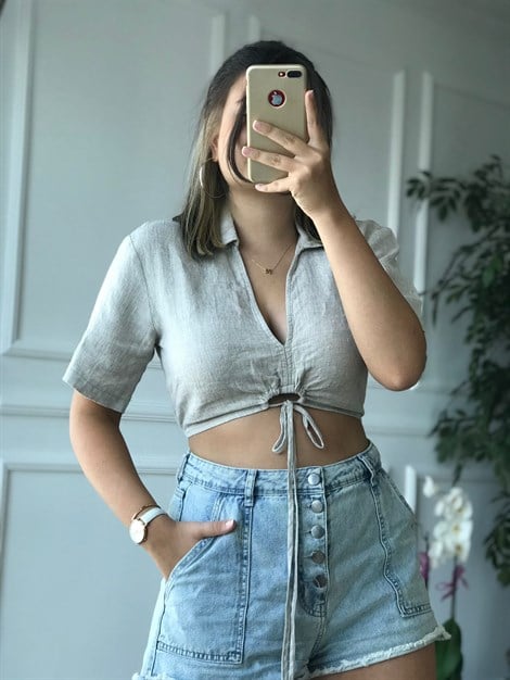 Keten Crop Bluz 5879 Bej