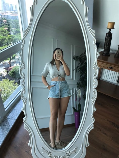 Keten Crop Bluz 5879 Bej