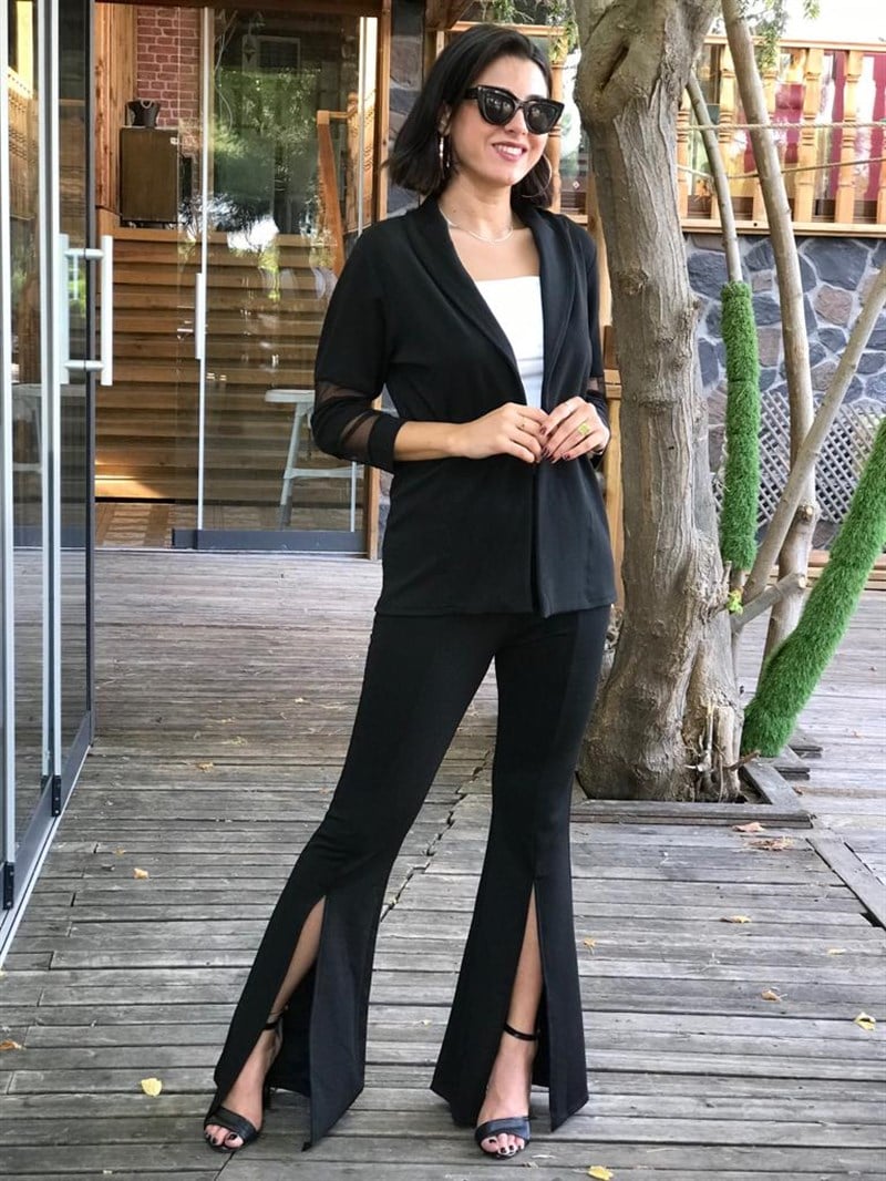 Kolları Tül Detay Ceket 231 Siyah