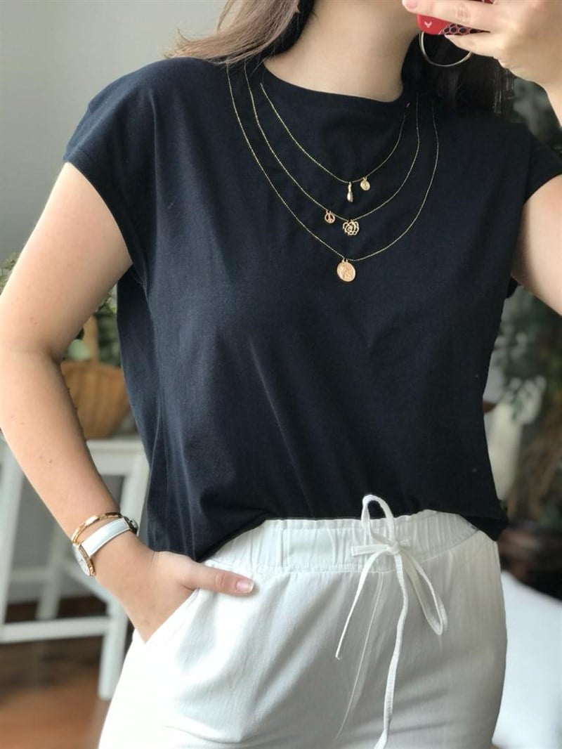 Kolye Detay Tshirt 18712 Siyah