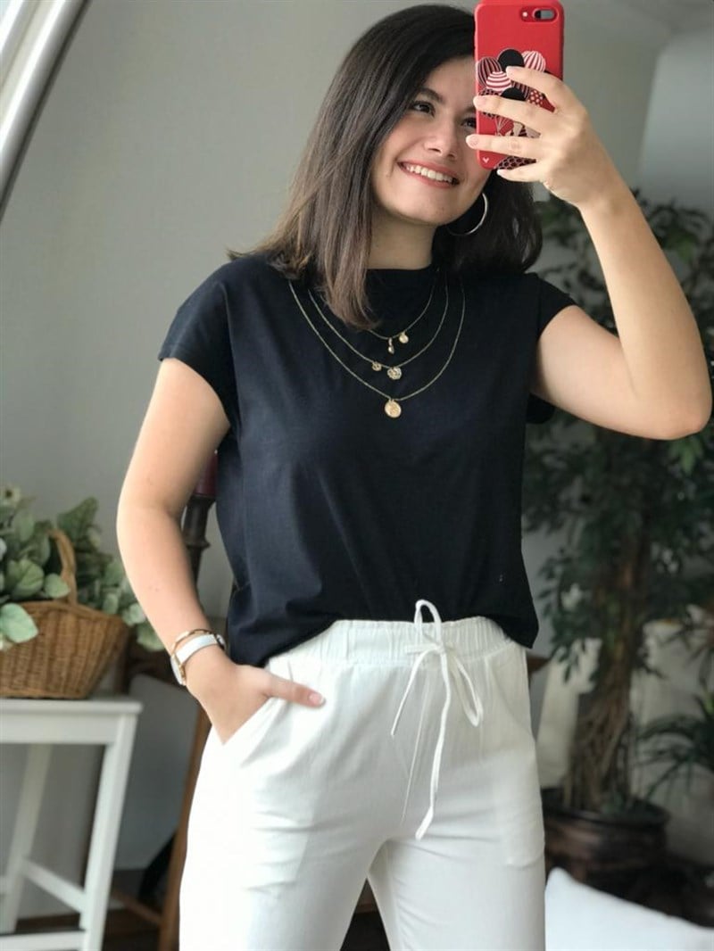 Kolye Detay Tshirt 18712 Siyah