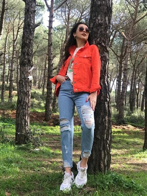 Lazerli Paçası Püsküllü Mom Jean 1031 Mavi