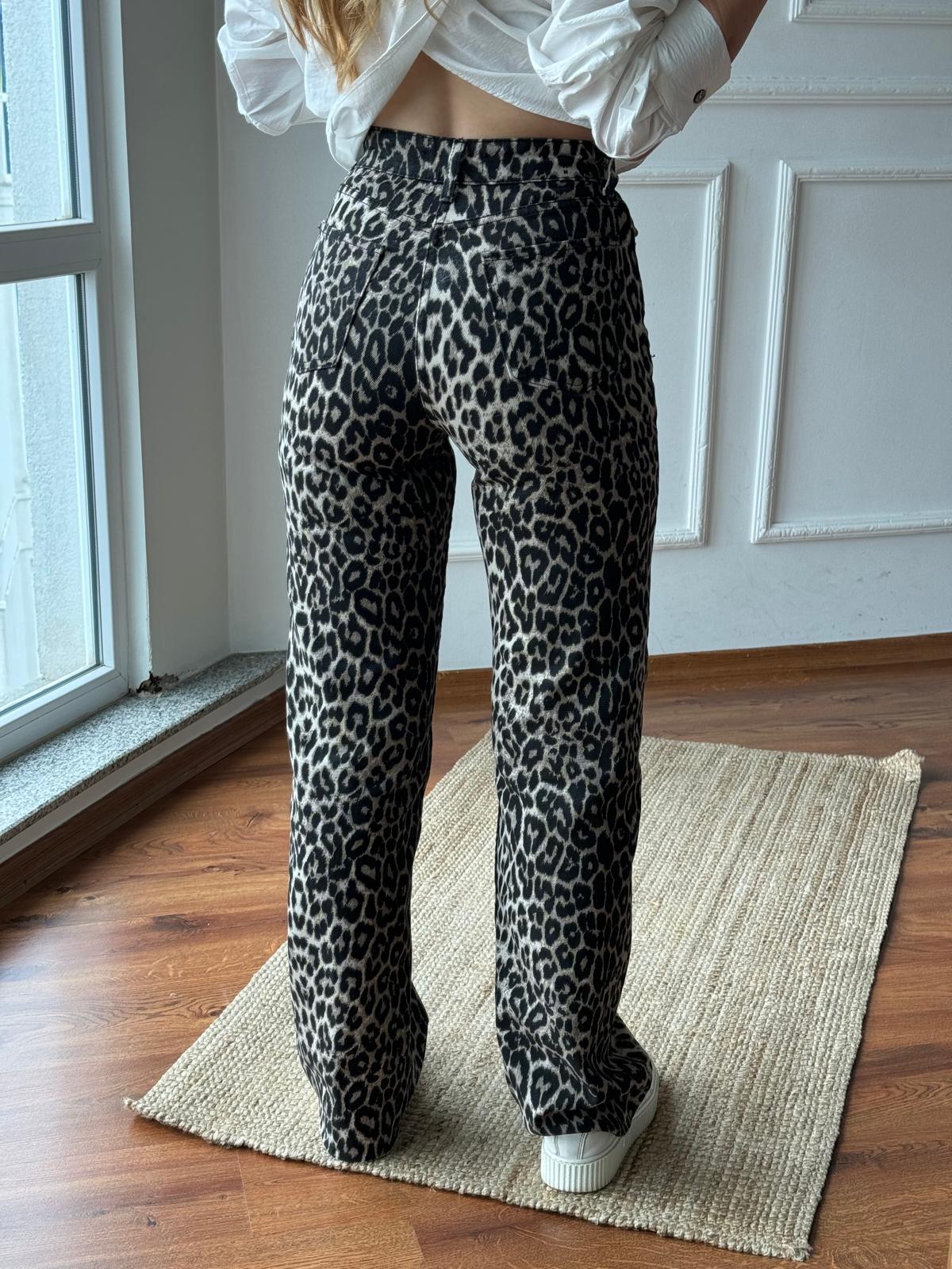 Leopar Desen Palazzo Pantolon 11032 Bej