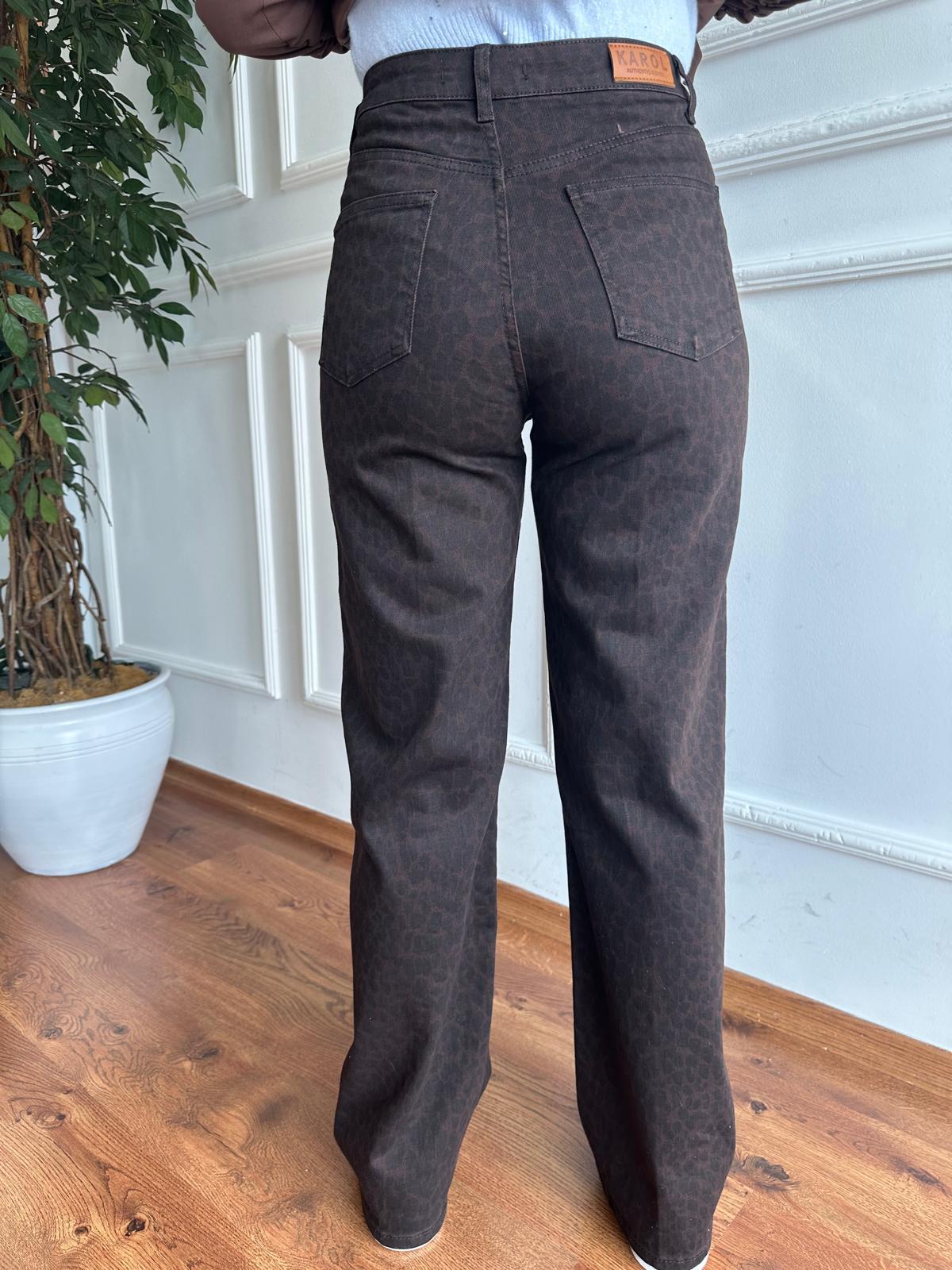 Leopar Desen Pantolon D778 Kahverengi
