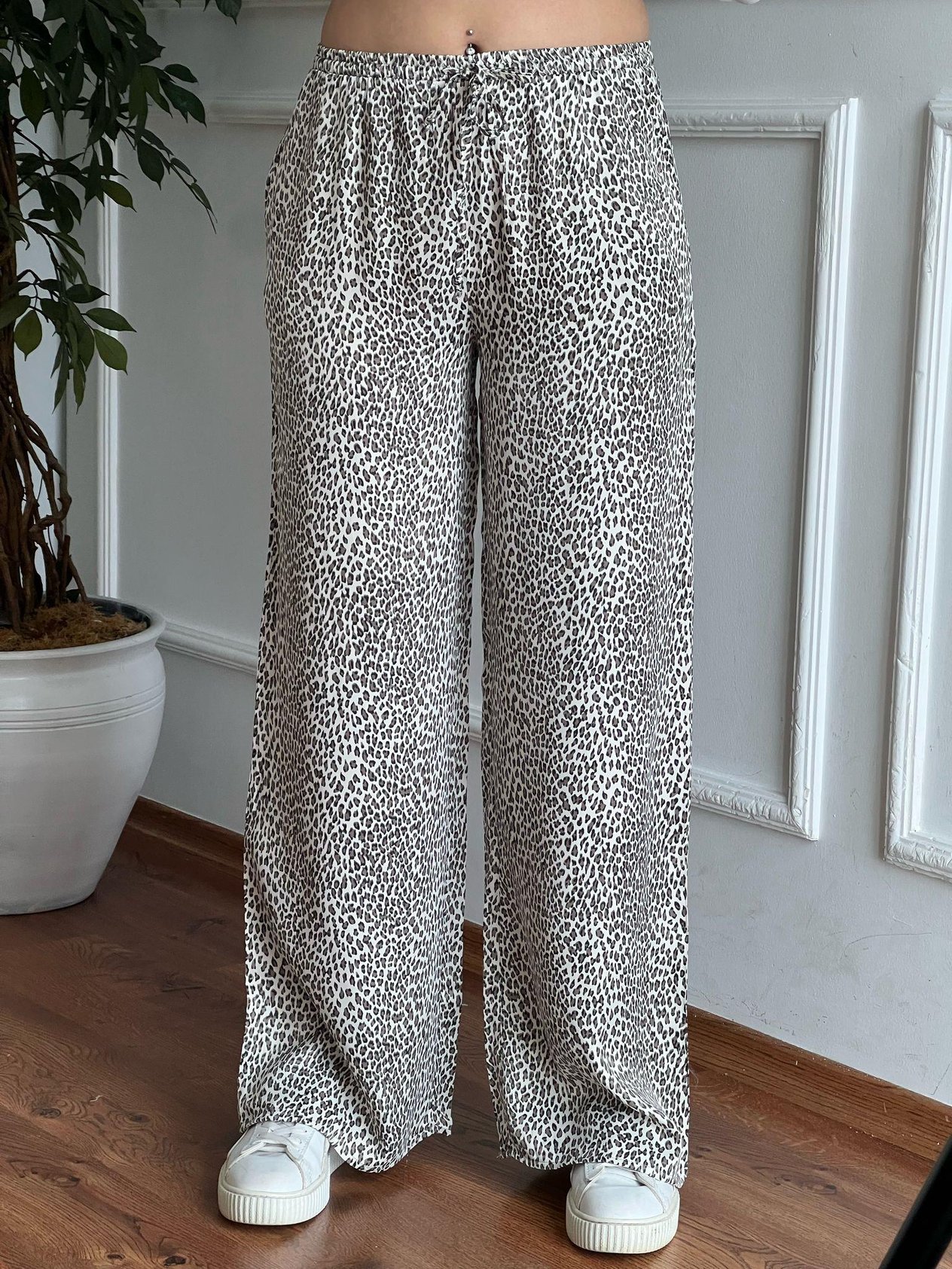 Leopar Desen Saten Pantolon 16806 Bej