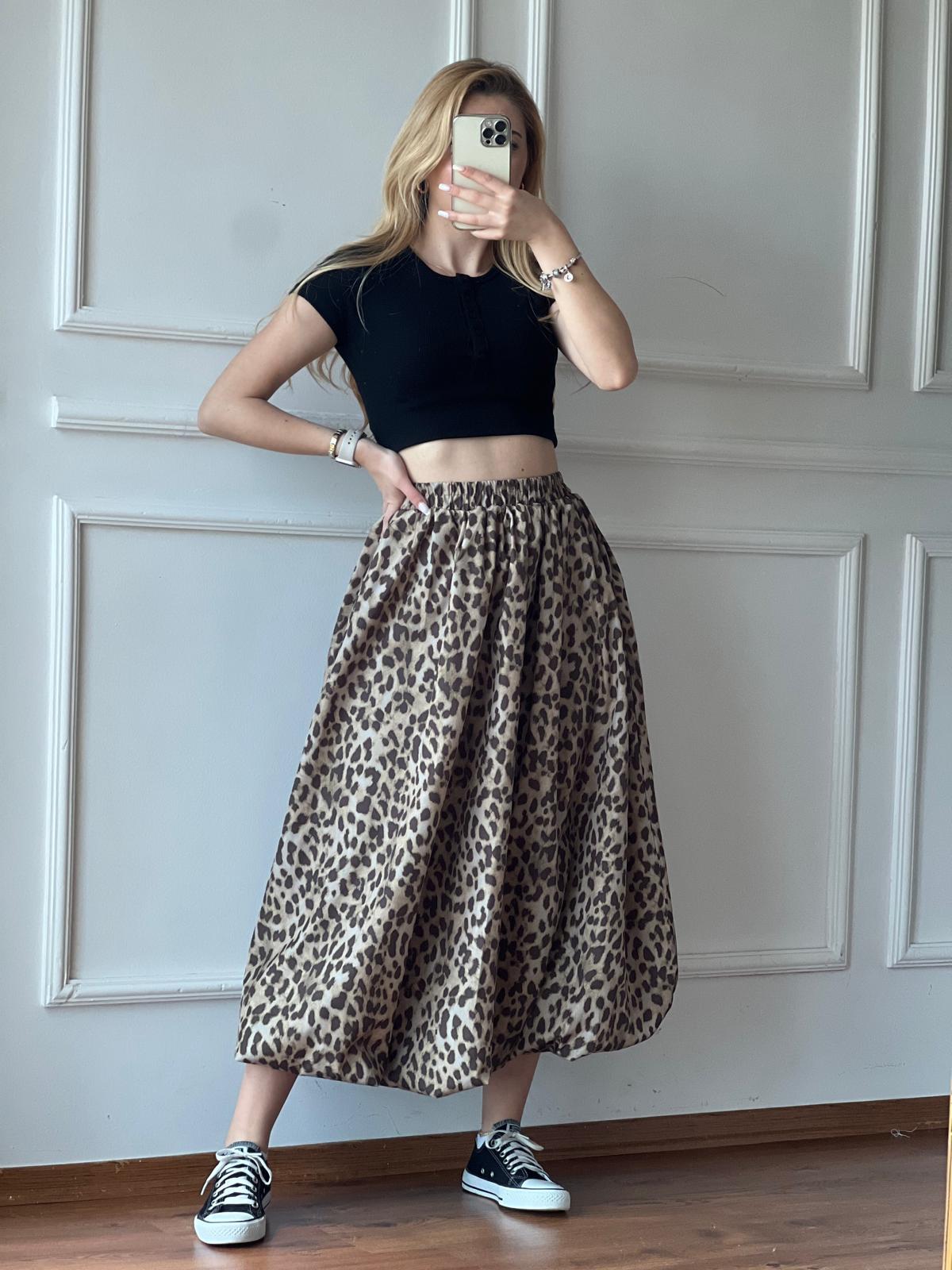Leopar Desenli Balon Etek 241023 Bej